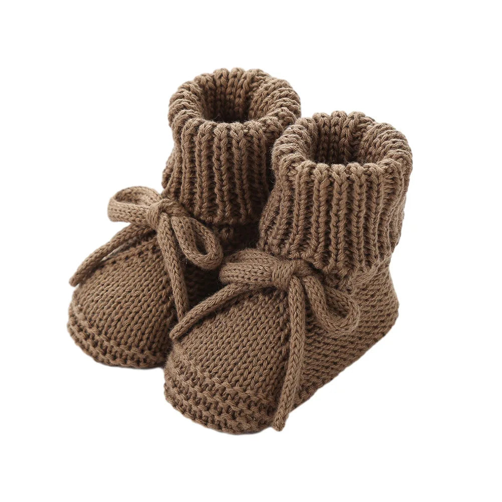 Baby Shoes Knitted Infant Child Bed Footwear 0-12M Cute Turn-down Breathable Newborn Boys Girls Walk Boots Fashion Solid Bandage