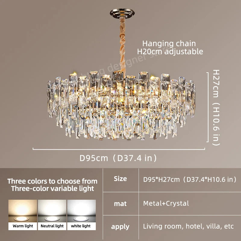 Loft Pendant Lighting Crystal Chandelier Ceiling for Dining Room Modern Led Ceiling Hanging Lamp for Living Room Villa