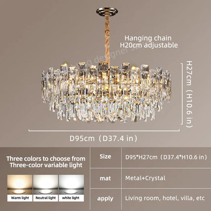 Loft Pendant Lighting Crystal Chandelier Ceiling for Dining Room Modern Led Ceiling Hanging Lamp for Living Room Villa