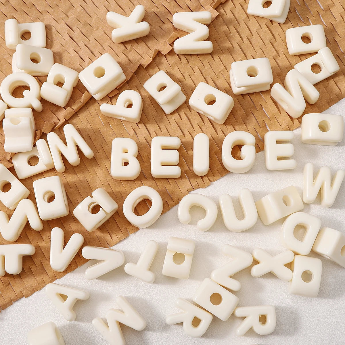 20pcs Beige Acrylic Large Hole Letter Loose Beads DIY Necklace