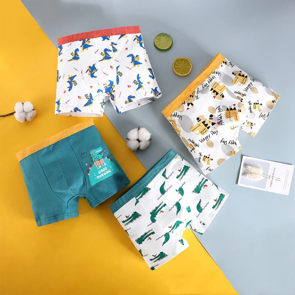 4PCS Children Panties Boy Cotton Boxer Breathable Kid Soft Comfortable Elastic Underpants Multipack Cute Cartoon Print Underwear