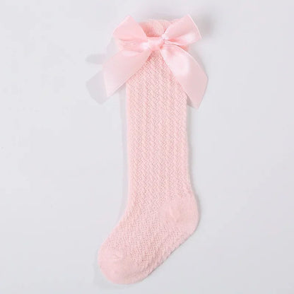 Baby Girl Socks Summer Fall Toddlers Bow Long Sock Kids Knee High Soft Cotton Mesh Bow Decorative Lace Stocking 0-3Year