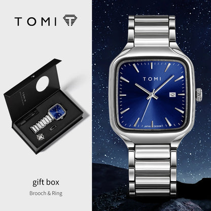 TOMI Men's Quartz Watch New Fashion Box Set Cufflinks Ring Fashion Set Box Watch as a Gift for Men's Gift Box