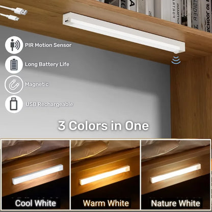LED Motion Sensor Light Wireless USB  Rechargeable Night Light Portable Induction Lamp for Cabinet Wardrobe Staircase