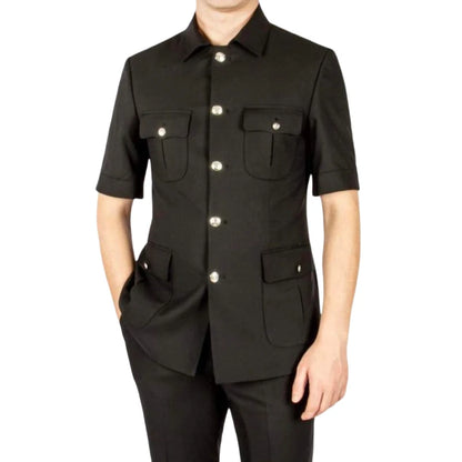 Safari Men Suits with Short Sleeves for Prom Party 2 Pieces Chinese Fashion Style Outdoors Costumes Suit Set Custom Made