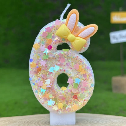 Digital Birthday Candles Cake Party Decoration Birthday Wax DIY Cute Ear Gift Bow Yellow Boy and Girl Number Cute