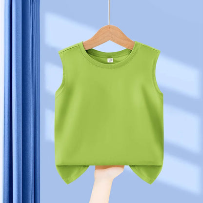 1pcs Kids 100% Cotton Vest Summer Classic Basic Fashion Tank Top Students Solid Sleeveless Tops Children Round Neck Comfort Vest