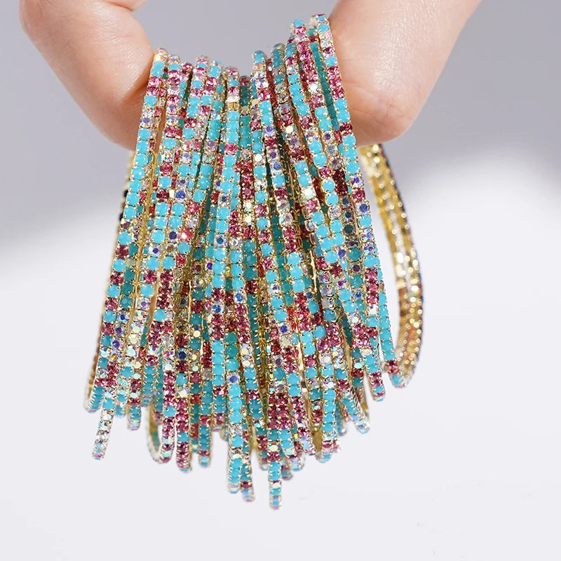 5pcs Fashion Colorful Acrylic Crystal Rhinestone Elastic Bracelet For Women Stretch Wristband Wedding Bracelets Daily Jewelry