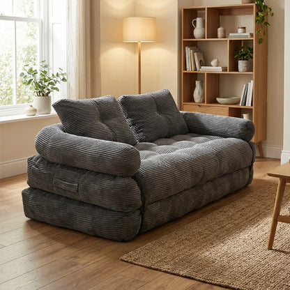 Modern Convertible Sofa Bed, 2-Seater Vacuum Packed Compressed Couch, Soft Memory Foam Floor Sofa for Small Space Living Room