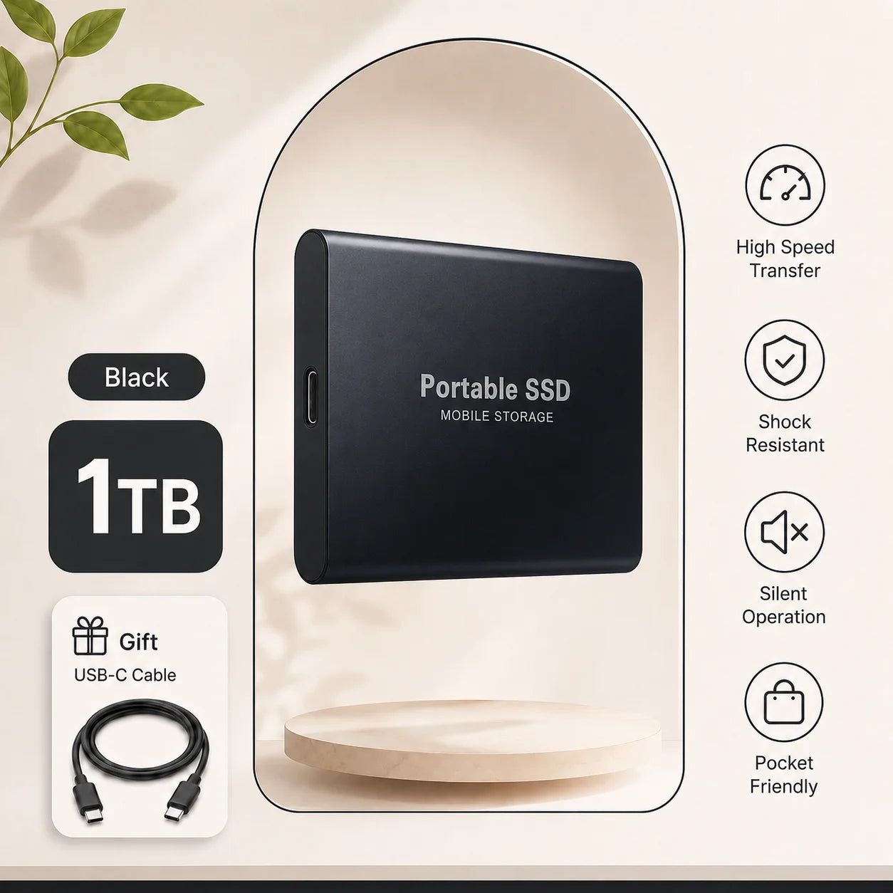 1TB 2TB Shockproof Portable External Hard Drive USB3.2 Type-C SSD Plug Play Hard Disk  For Laptop Mac