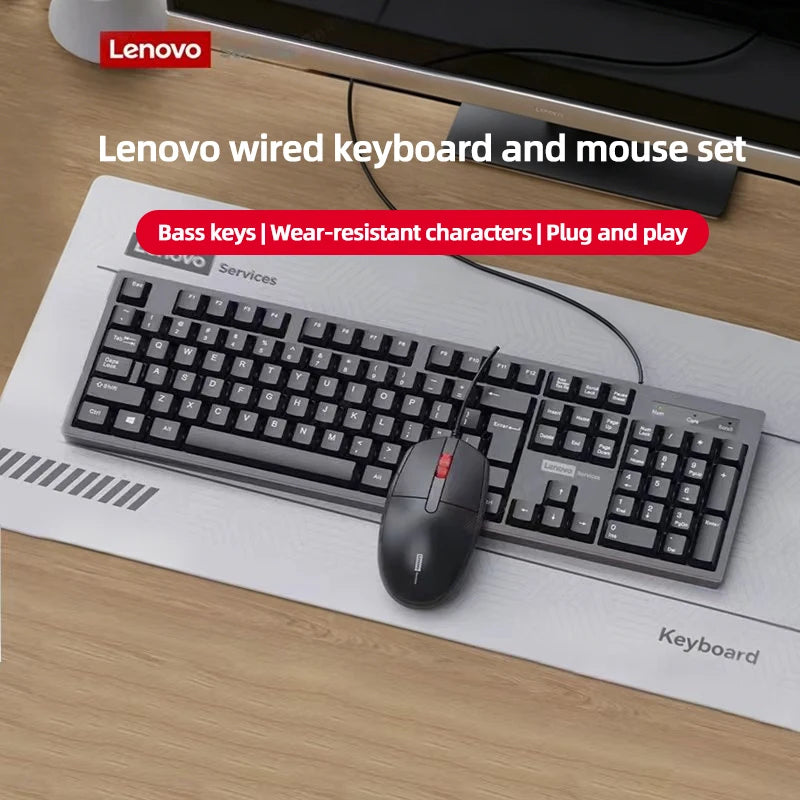 Lenovo Wired Keyboard And Mouse Set Splash-Proof for Home And Business Office Use Compatible with Desktops And Laptops 104 Keys