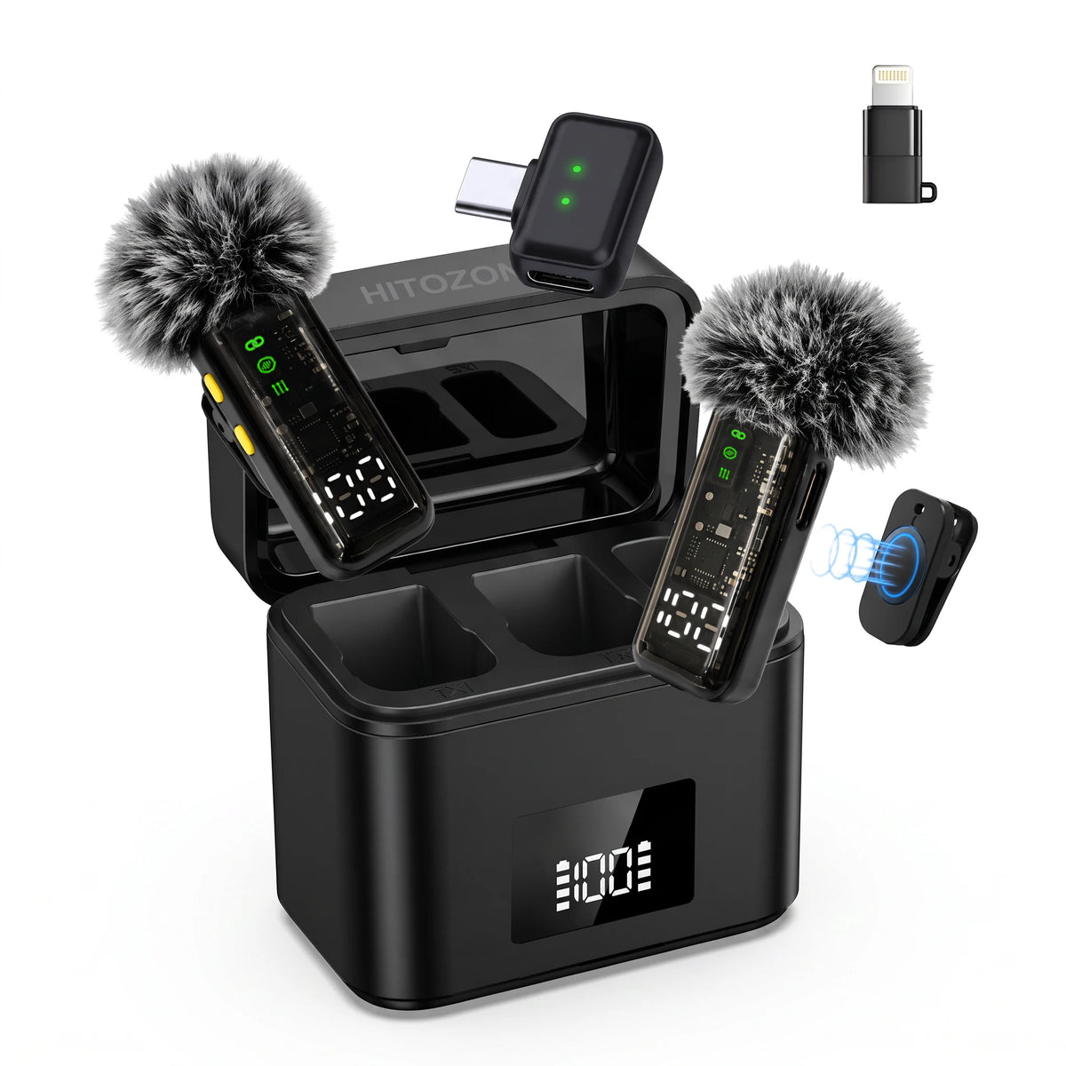 Wireless Lavalier Microphone, AI Noise‑Reduction Lapel Mic With Charging Case, Plug‑and‑Play for iPhone Android Vlog Live Stream