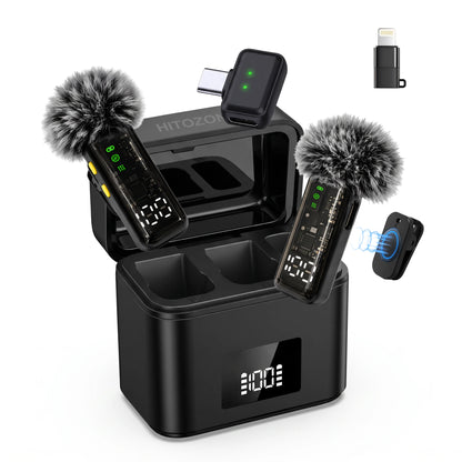 Wireless Lavalier Microphone, AI Noise‑Reduction Lapel Mic With Charging Case, Plug‑and‑Play for iPhone Android Vlog Live Stream