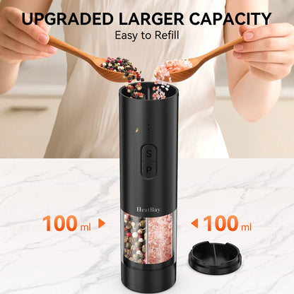 Rechargeable Electric Salt and Pepper Grinder with LED Light, Adjustable Coarseness, Designed for One-Handed Kitchen Cooking