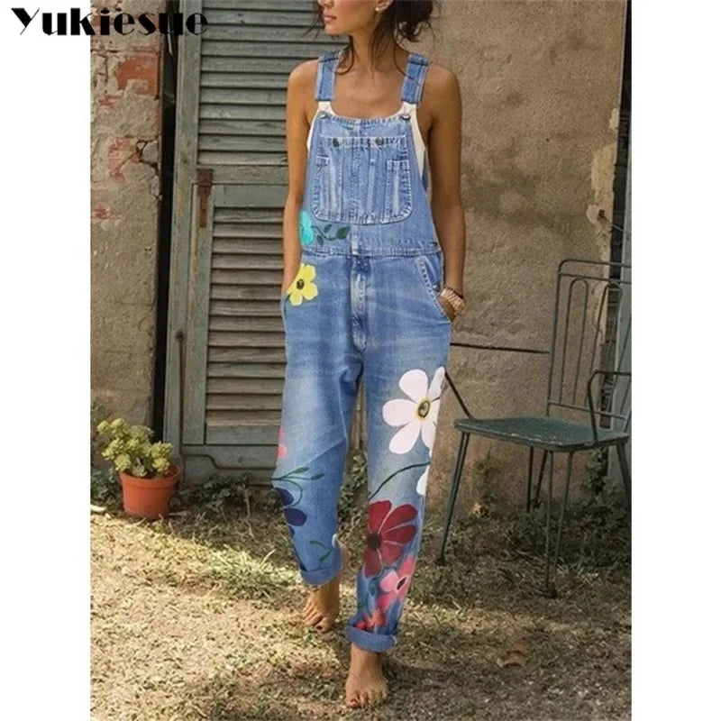 floral printed New Arrival Sleeveless Jumpsuit Jeans Sexy Bodysuit Women Denim Overalls Rompers Girls Pants Mom Jeans Ladies