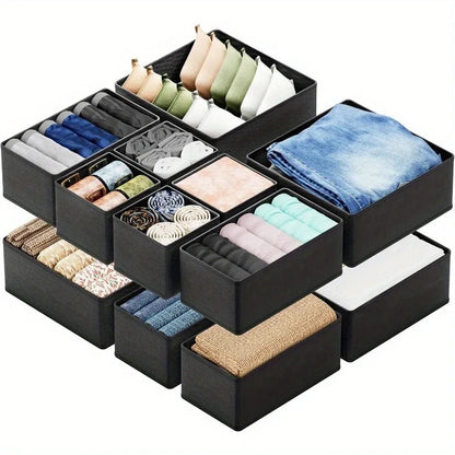 Foldable 6/12pcs Underwear Organizer Set • Hard Storage Boxes for Bra Socks • Drawer/Closet Clothes Organizers