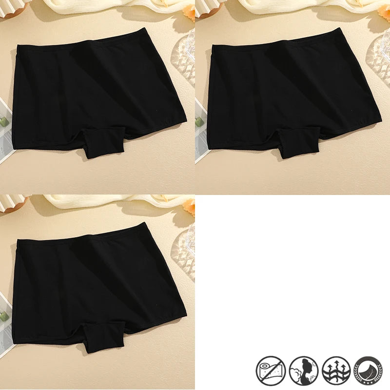 FINETOO 3PCS/SET Women's Cotton Panties Seamless Sports Boxers Underwear Female Solid Color Briefs Cozy Intimate Underpants Soft