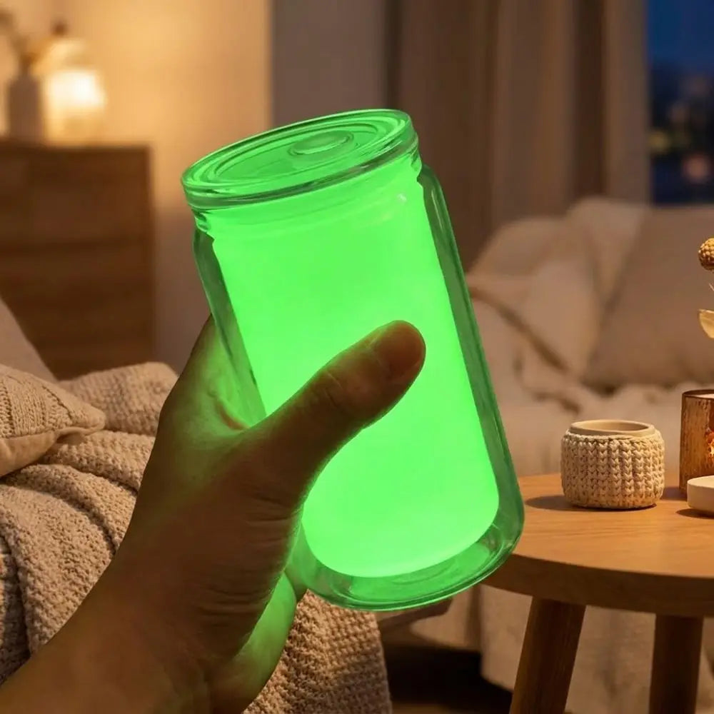 16oz Capacity Glow in The Dark Straw Cup Double Wall Leak-proof Luminous Coffee Cup Fluorescent Splash Proof Water Bottles