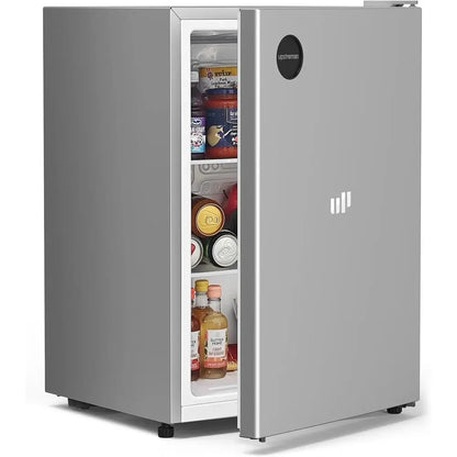 Compact Single Door Mini Refrigerator with 7 Adjustable Shelves, Ideal for Dorms or Small Spaces, Silver
