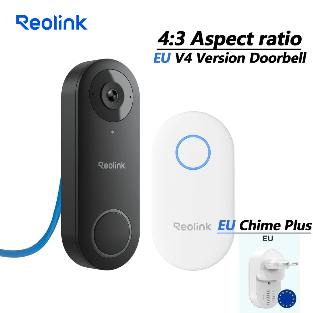 REOLINK 2K+ PoE Video Doorbell 2-Way Talk 4:3 Aspect Ratio Smart Home Video Intercom Wired Door Bell with Chime(EU&UK Optional)