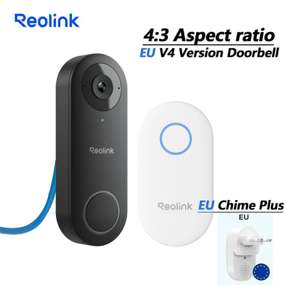 REOLINK 2K+ PoE Video Doorbell 2-Way Talk 4:3 Aspect Ratio Smart Home Video Intercom Wired Door Bell with Chime(EU&UK Optional)