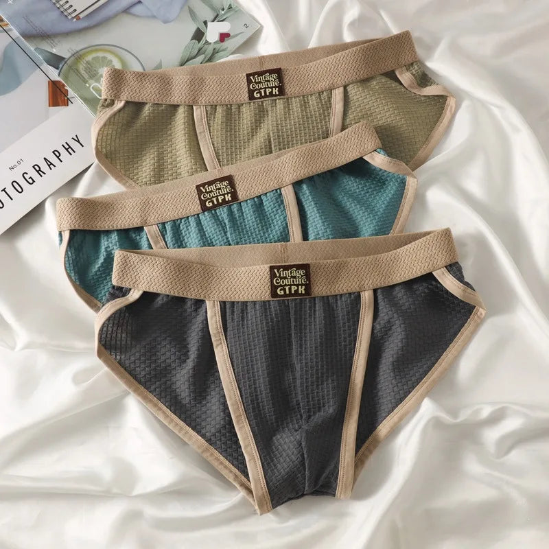 3 pcs Vintage Men High Cut Nylon Briefs Ice Silk Mesh Cool Underpants Soft Breathable Quick Dry Mens Underwear