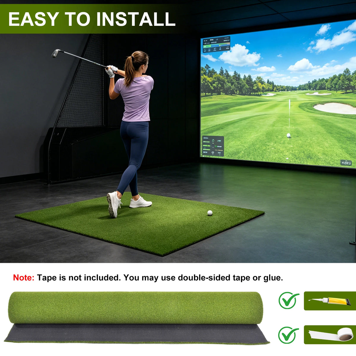6x10 ft Golf Simulator Turf Putting Green Practice Mat, 15mm Pile Non-Slip Backing for Home Simulator Basement Garage, Artificial Turf for Driving Range(Only Grass Turf)