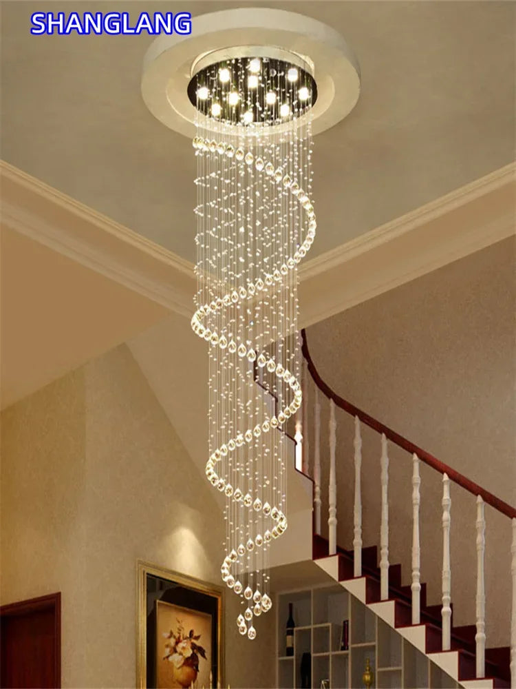 Modern Large K9 Crystal LED Chandeliers for Spiral Living Room Staircase Lamp Showcase Bedroom Kitchen Pendant Light Fixture