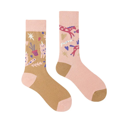 1 Pair Man Women Sock Original AB Tide Socks Colorful Cat Dog Koala Cow Cotton Socks Four Seasons Unisex Socks for Birthday Gift