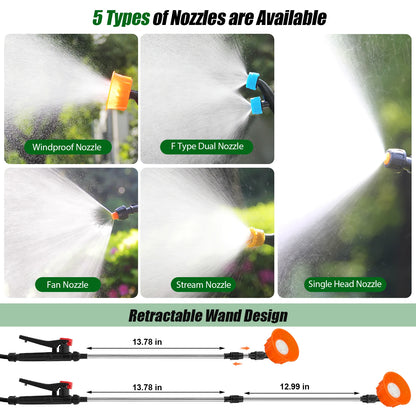 16L Garden Electric Sprayer Agricultural Irrigation Sprayer,Backpac Electric Weed Sprayer,100 PSI, Telescopic Wand, 5 Nozzles