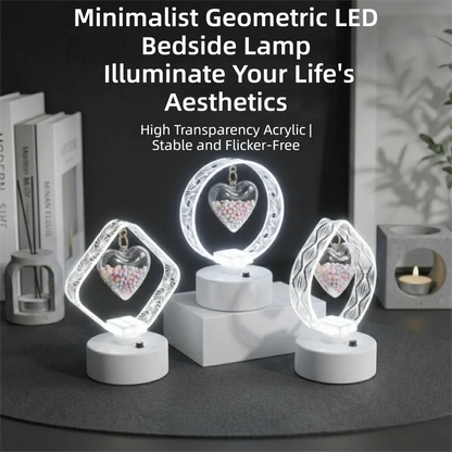 White Light Geometric LED Night Light Stable No-Flicker Light Acrylic Engraved Shade Acrylic Table Lamp Anti-Slip Base