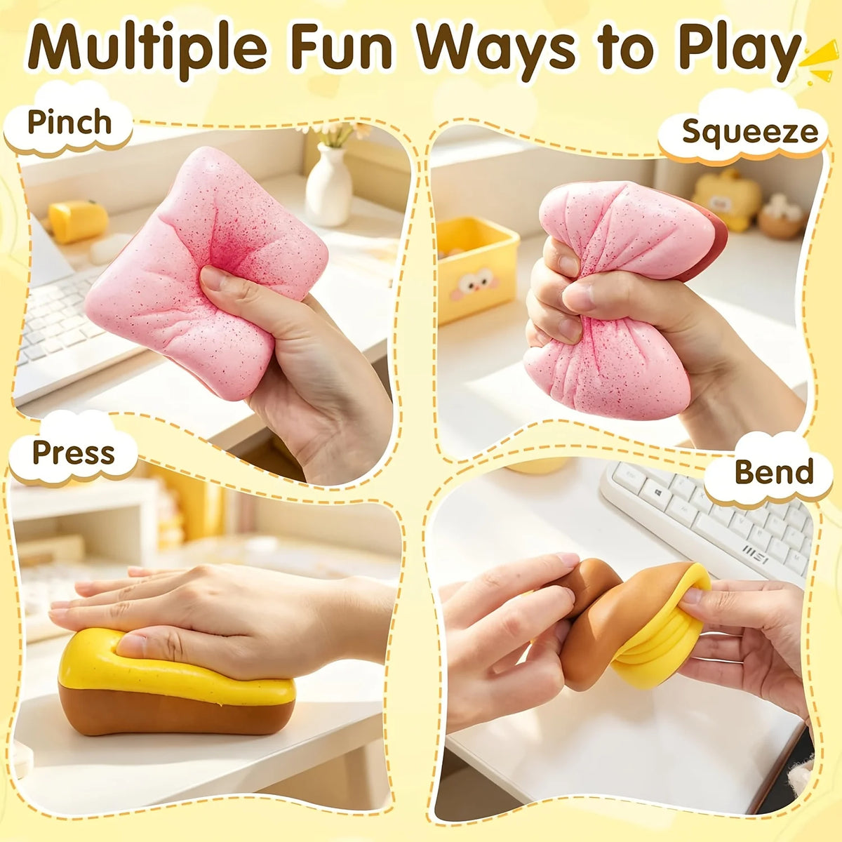 Toast Squishy Toy Slow Rising Bread Squeeze Fidget Toy Soft Stress Relief Decompression Toy Anxiety Relief Gift for Kids Adults