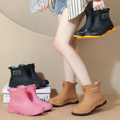 Women's Rain Boots Fashionable Summer Short Tube Rain Boots Adult Wear Gardening Work Water Shoes Rainy Season Commuting Shoes