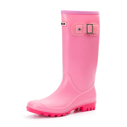 2025 Fashion Women's rain shoes New anti slip high boots Solid color waterproof footwear Round head ladies rubber shoes Mujer