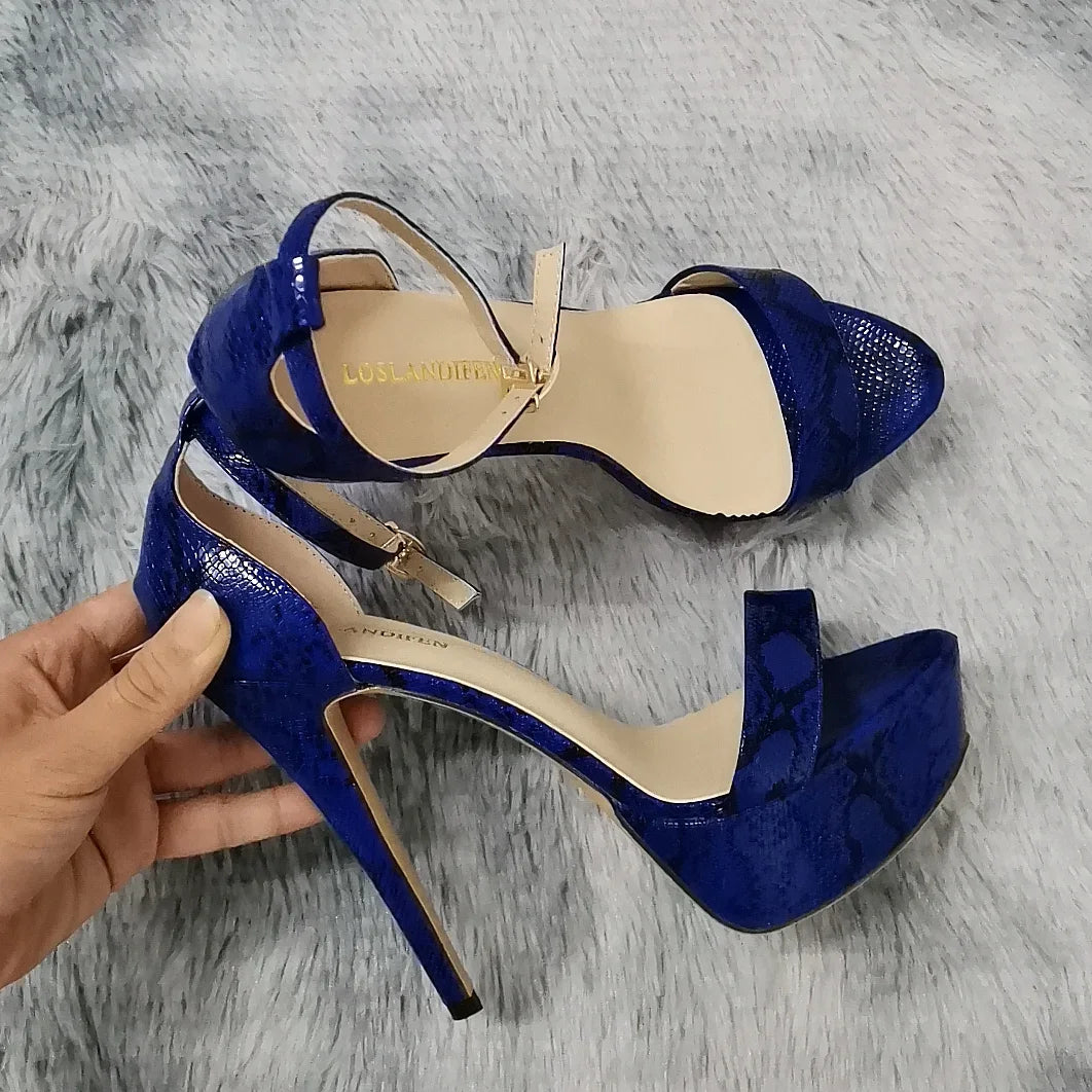 LOSLANDIFEN Women Sandals Sexy Open Toes 14cm Supper High Heels Peep Toes Platform Stilettos Party Wedding Shoes Plus Size 43 44