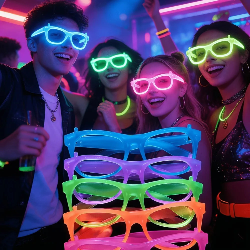 5/12pcs UV Glow in The Dark Glasses Fashion Colorful Birthday Light Up Fluorescent Glasses for Fun Neon Party