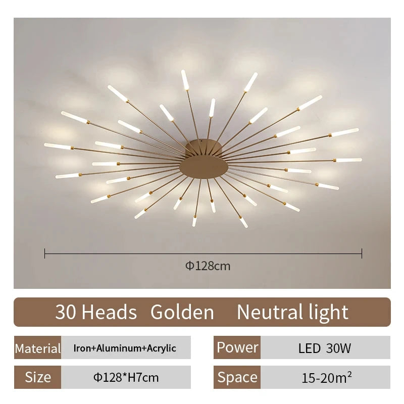 Multi-Head LED Ceiling Light | Black & Gold-Tone Surface Mount | Living Rooms, Dining Rooms & Bedrooms