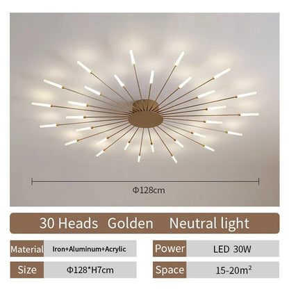 Multi-Head LED Ceiling Light | Black & Gold-Tone Surface Mount | Living Rooms, Dining Rooms & Bedrooms