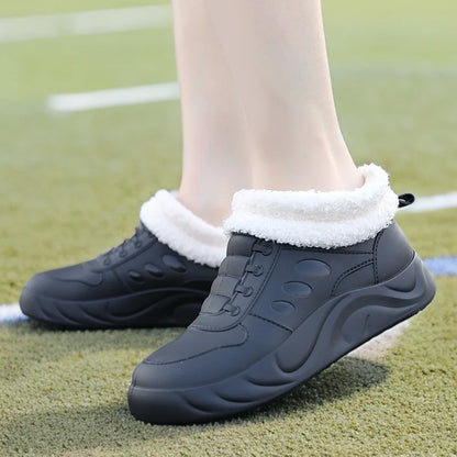 New winter warm plush rain shoes women's galoshes waterproof fur lined water resistant boots woman chunky Insulated rubber shoes