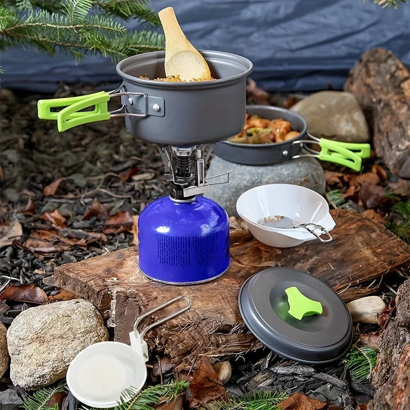 Portable 1-2 Person Camping Cookware Set, Lightweight Outdoor Pot Pan Kit for Backpacking Hiking Picnic