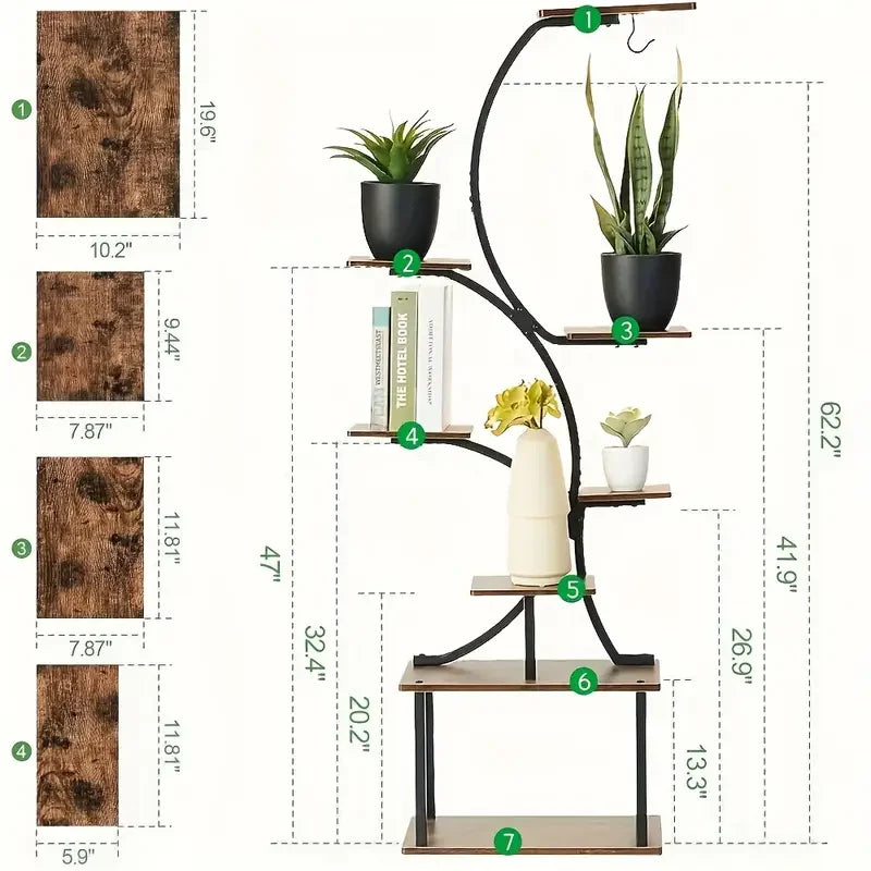 8‑Tier Metal Plant Stand with LED Grow Lights, Irregular Multi‑Layer Flower Rack for Multiple Potted Plants, Heavy Duty Plant Display Shelf for Indoor Patio Living Room Study Bedroom, Ideal Gift for Plant Lovers