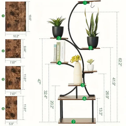 8‑Tier Metal Plant Stand with LED Grow Lights, Irregular Multi‑Layer Flower Rack for Multiple Potted Plants, Heavy Duty Plant Display Shelf for Indoor Patio Living Room Study Bedroom, Ideal Gift for Plant Lovers