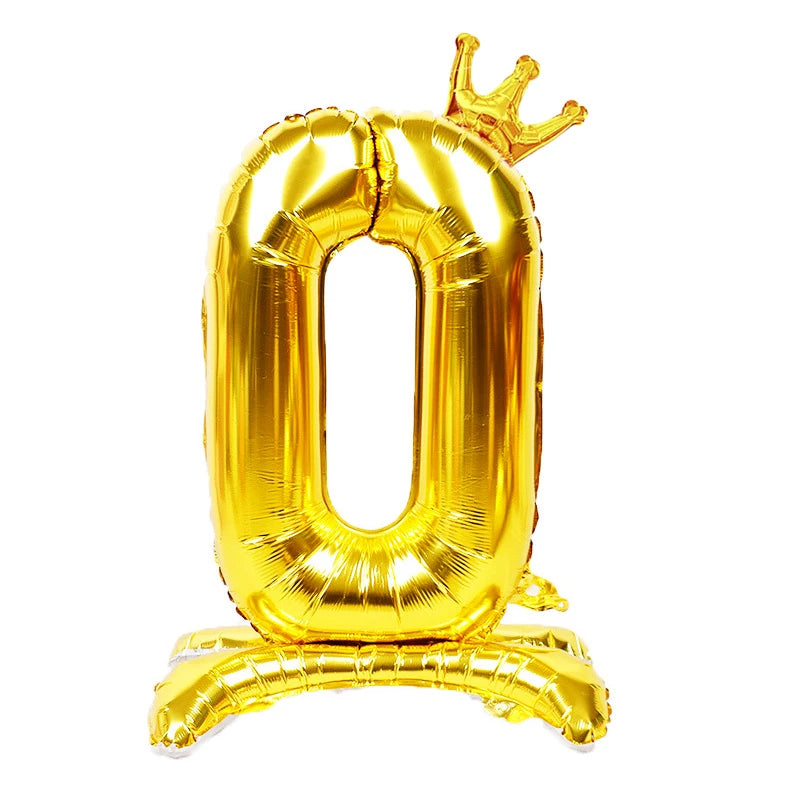 32 Inch Gold Number Stand Foil Balloons with Crown Digital Figures Globos 0-9 Birthday Party Wedding Decoration Kids Baby Shower