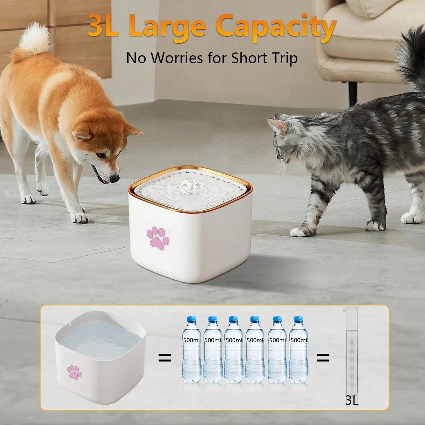 3L/101.45oz pet water fountain, suitable for cats and dogs, with automatic fountain and filter, quiet water circulation system,