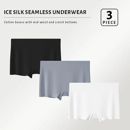 FallSweet 3PCS Seamless Ice Silk Boxers for Women Safety Panties Underwear Plus Size Underpants Soft Invisible Boyshorts M/L/XL