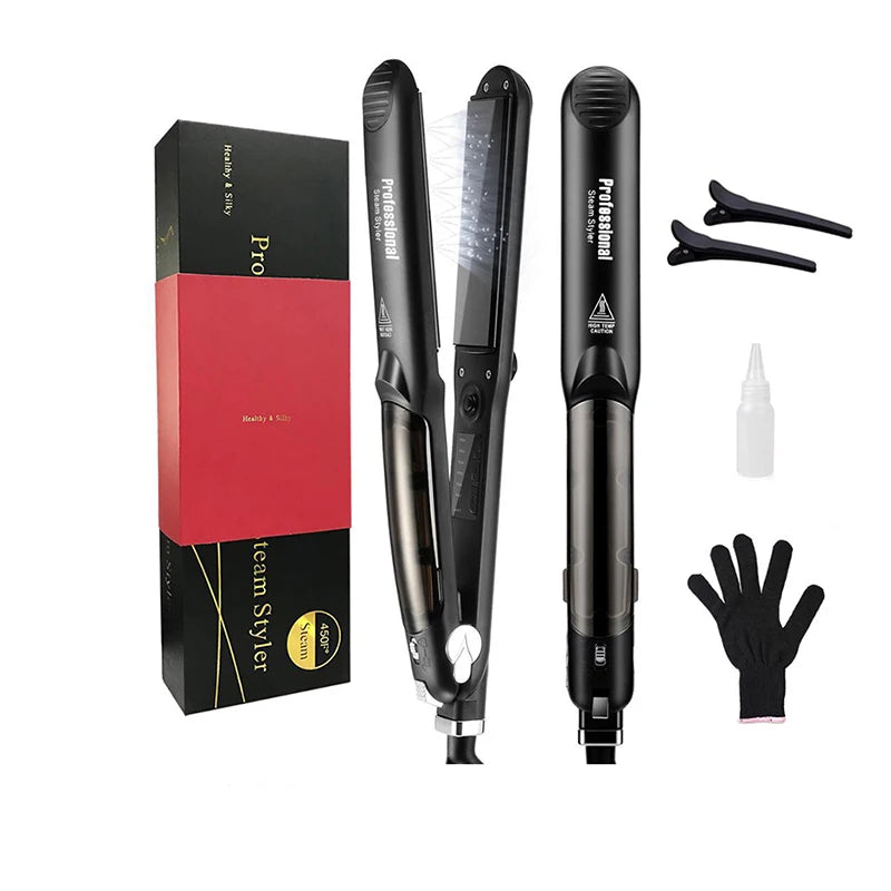 Hair Steam Straightener Ceramic Steam Flat Iron Vapor Plate Wet Dry Hair Iron Steamer Styling Tool Hair Styling Accessories