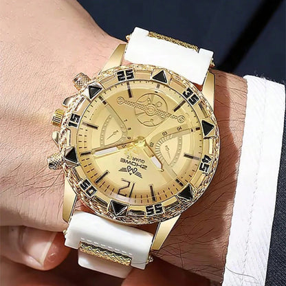 Business 2PCS Men's Fashion casual Luxury Silicone Band Diamond Quartz Bracelet Wrist Watch set（Box Not Included ）