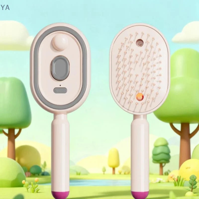 【SA】Electric Spray Hair Brush 2-In-1 Misting Hair Brush With Water Spray Reduce Frizz Anti-Static Retractable Steam Massage Comb