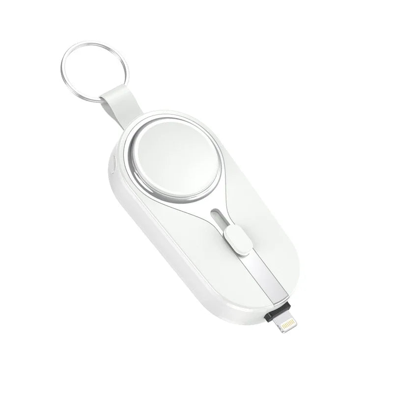 Mini Emergency Keychain Power Bank 2-in-1 Wireless Charging Watch Mobile Power Supply for Apple Watch and iPhone Xiaomi Samsung