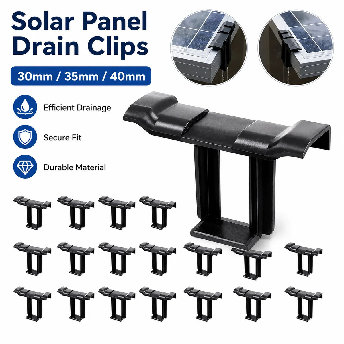 30/35/40mm Solar Panel Drainage Clips Solar Water Drain Diversion Clip Photovoltaic Mud Removal Clip For Cleaning Solar Panels